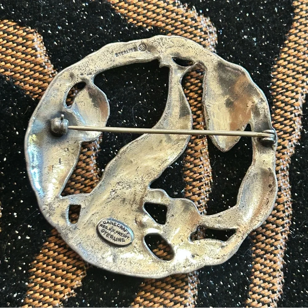 Antique art deco Sterling Danecraft peacock brooch pin